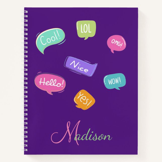 Cute Girly Purple Fun Name Silly Trendy Notebook (Front)