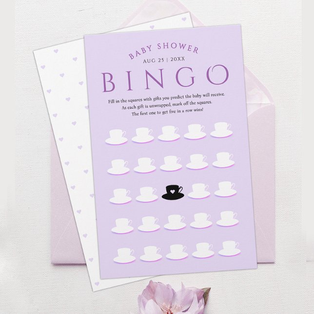 Cute Girly Purple Lavender Baby Shower Bingo Tea  (Creator Uploaded)