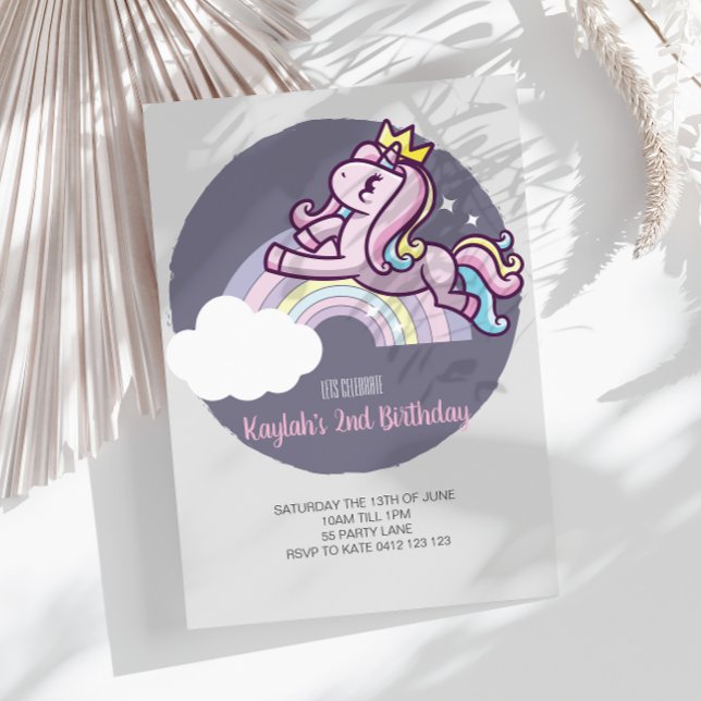 Cute Girly Purple Magical Unicorn Invitation (Creator Uploaded)