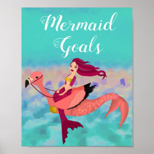 Cute Girly Purple Mermaid & Pink Mermingo Poster
