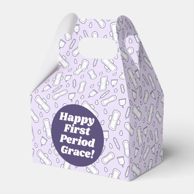 Cute Girly Purple Tampon Pattern First Period Favour Box (Front Side)