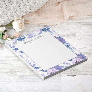 Cute Girly Purple Watercolor Flowers Leaves Notepad