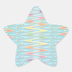 Cute Girly Rainbow over Teal Blue Zigzag Star Sticker