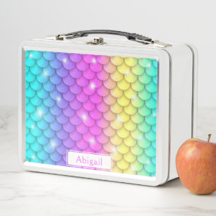 Cute Girly Rainbow Sparkle Mermaid Scales Pattern Metal Lunch Box