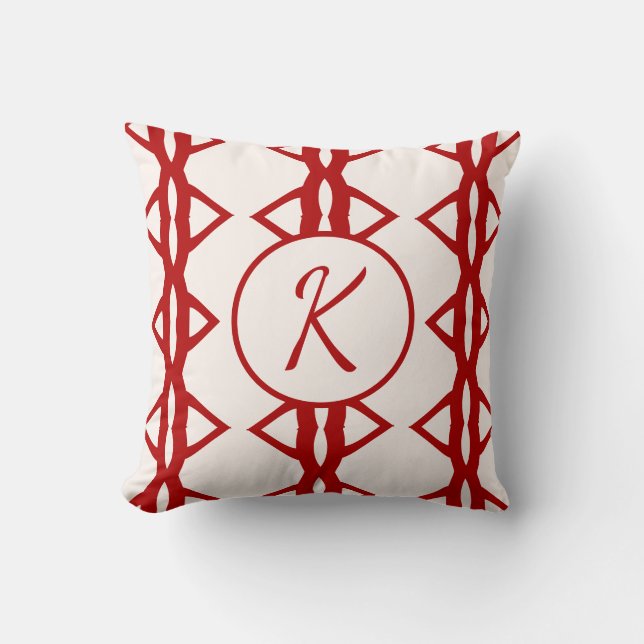 Cute Girly Red Monogrammed Initial Cushion (Front)
