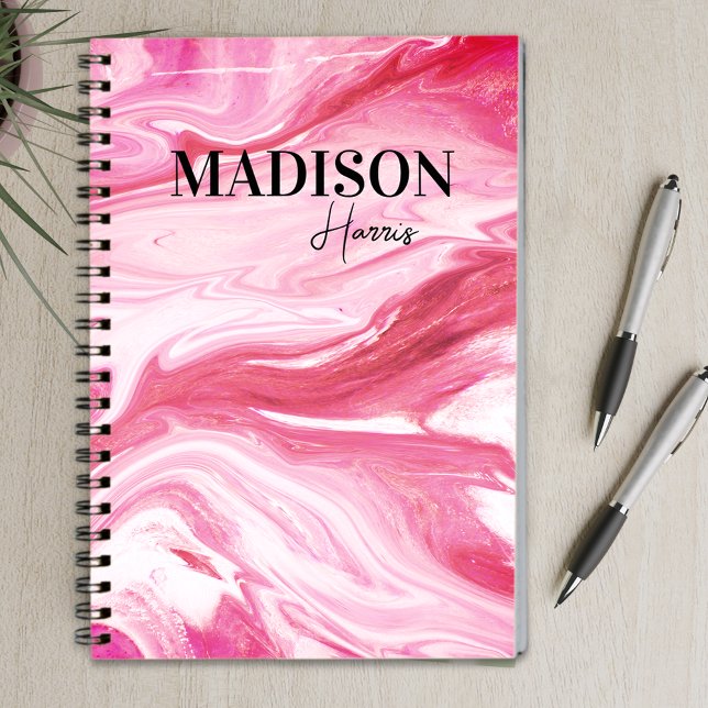 Cute girly red pink marble art monogram  notebook (Creator Uploaded)