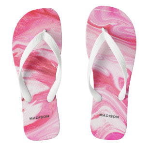 Cute girly red pink marble art monogram  thongs