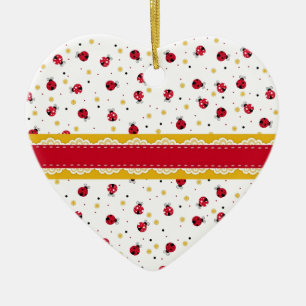 Cute girly red white black ladybugs dots ceramic ornament