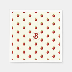 Cute Girly Red White Strawberry Name Monogram Napkin