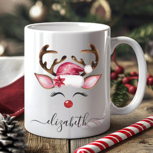 Cute Girly Reindeer Christmas Coffee Mug