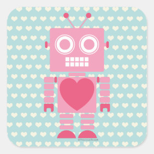 Cute Girly Robot Square Sticker