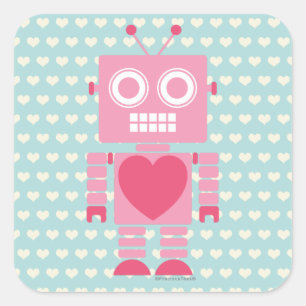Cute Girly Robot Square Sticker