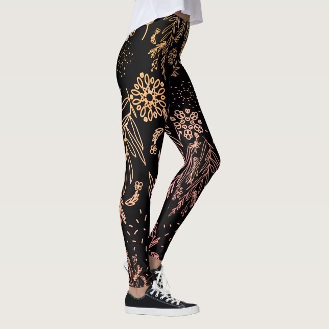 Cute Girly Rose Gold Floral signature Leggings (Right)