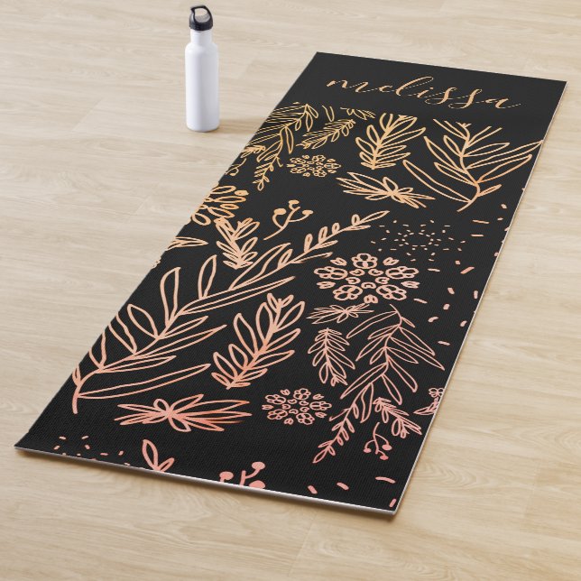 Cute Girly Rose Gold Floral signature Monogram Yoga Mat (In Situ)