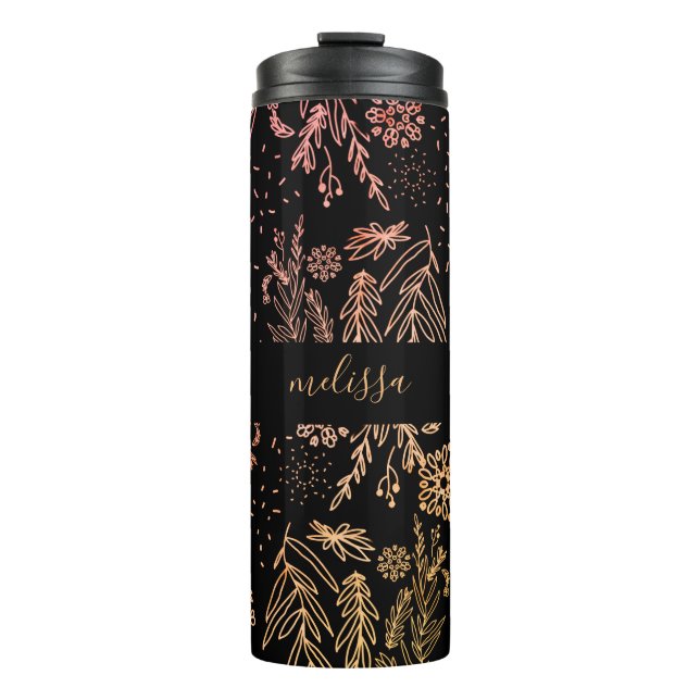 Cute Girly Rose Gold Floral signature Thermal Tumbler (Front)