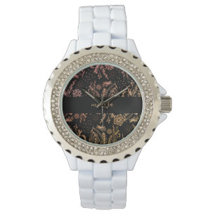 Cute Girly Rose Gold Floral signature Watch