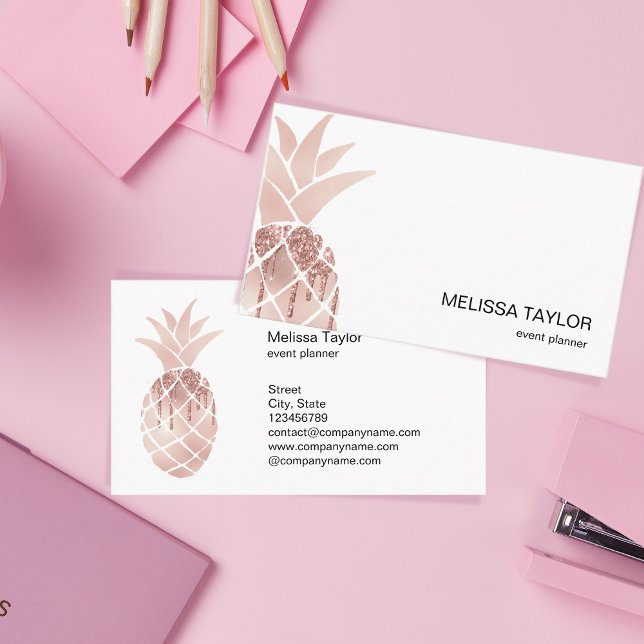 cute girly rose gold pineapple art fruit tropical business card (Creator Uploaded)