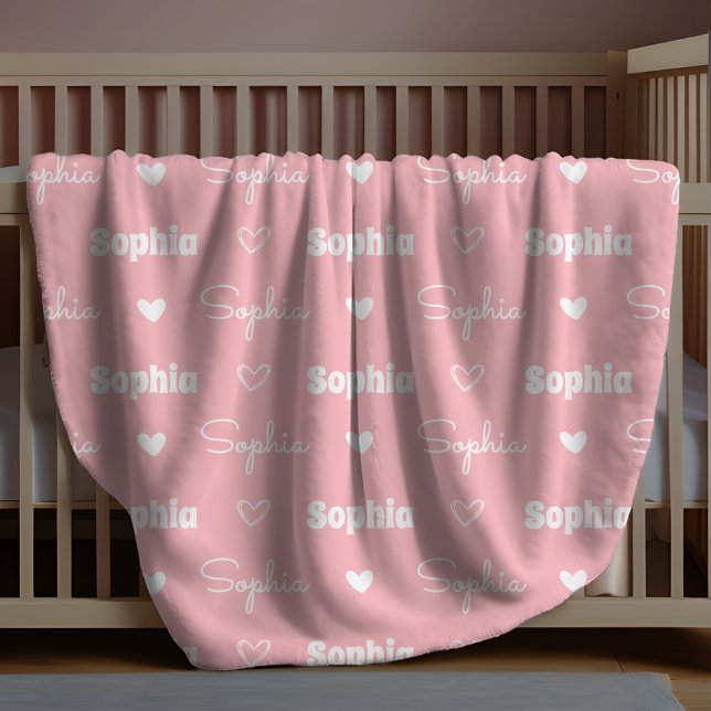 Cute girly rose pink repeating name monogram fleece blanket (Creator Uploaded)