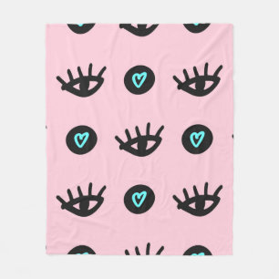 Cute girly seamless pattern with doodle eyes and h fleece blanket