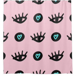 Cute girly seamless pattern with doodle eyes and h shower curtain