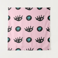 Cute girly seamless pattern with doodle eyes and h