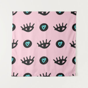 Cute girly seamless pattern with doodle eyes and h tapestry