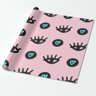 Cute girly seamless pattern with doodle eyes and h wrapping paper