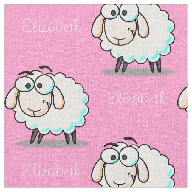 Cute Girly Sheep Pattern with Name on Pink Fabric (Close Up)