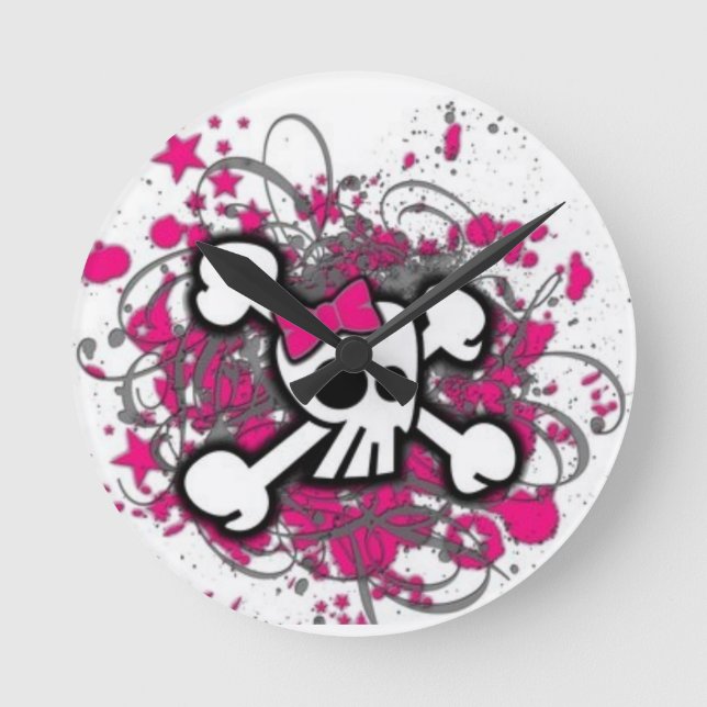 Cute Girly Skull Round Clock (Front)