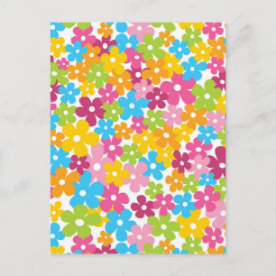Cute girly spring flowers pattern postcard