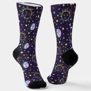  Cute Girly Stars Sun And Moon Pretty Magic Purple Socks