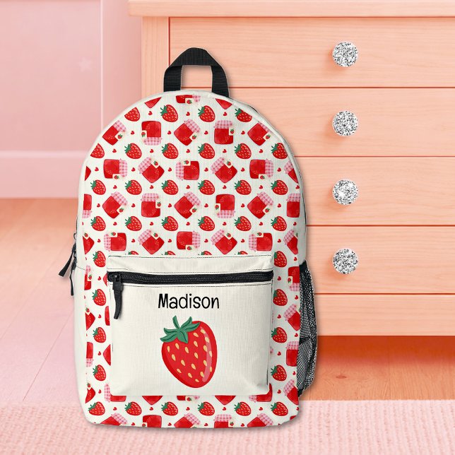 Cute Girly Strawberries, Jam & Hearts Pattern Printed Backpack (Creator Uploaded)