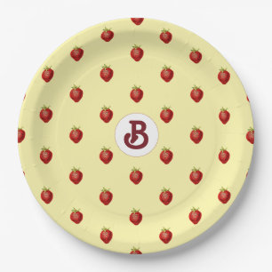 Cute Girly Strawberry Cream Name Monogram Paper Plate