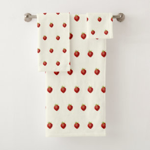 Cute Girly Strawberry on Ivory White Bath Towel Set