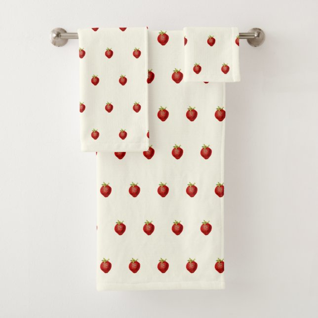 Cute Girly Strawberry on Ivory White Bath Towel Set (Insitu)