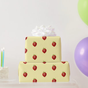 Cute Girly Strawberry Pattern on Cream Wrapping Paper