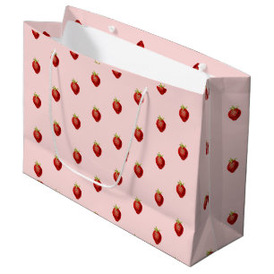 Cute Girly Strawberry Pattern on Pink Large Gift Bag