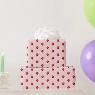 Cute Girly Strawberry Pattern on Soft Pink  Wrapping Paper