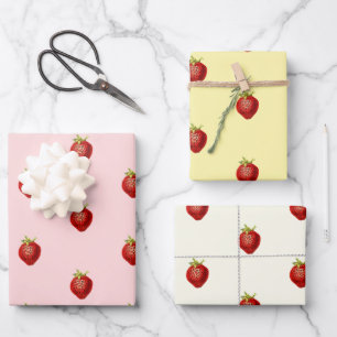 Cute Girly Strawberry Pink Cream White  Wrapping Paper Sheet