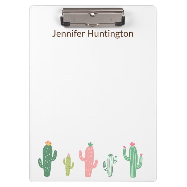 Cute Girly Succulent Cactus Personalised Clipboard (Front)