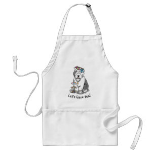 Cute Girly Tea Party Old English Sheepdog (Grey 1) Standard Apron