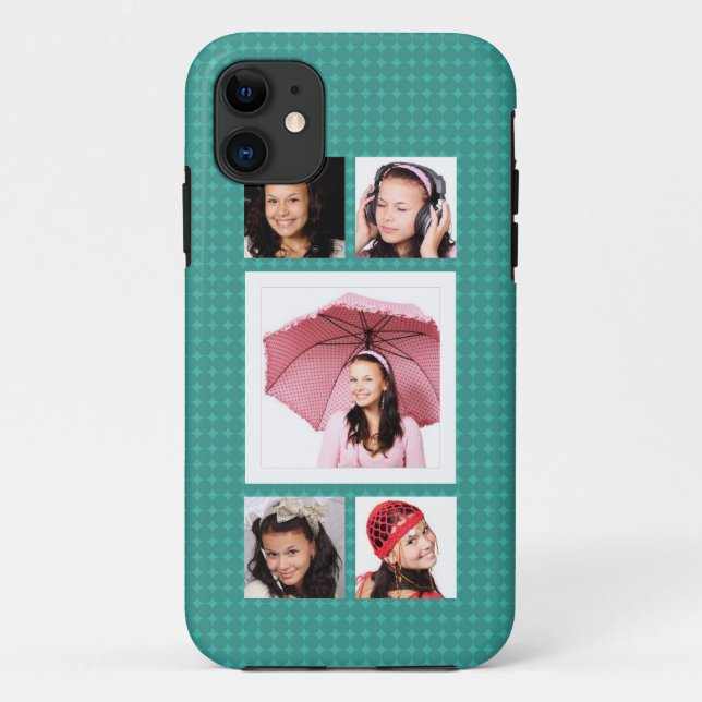 Cute Girly Teal 5 Photo Collage Case-Mate iPhone Case (Back)