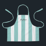 Cute Girly Teal White Stripes Personalised Kids Apron<br><div class="desc">Your child will love crafting or helping you cook in this Cute Girly Teal White Stripes Personalised Kids Apron.  This modern design has wide vertical stripes on all-over-print apron and name is in grey whimsical lettering across the top.
CLICK PERSONALIZE TEMPLATE OPTION AND ENTER NAME</div>
