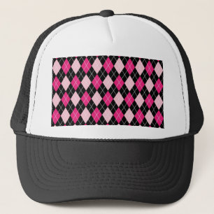 Cute girly trendy Argyle pattern hot and soft pink Trucker Hat