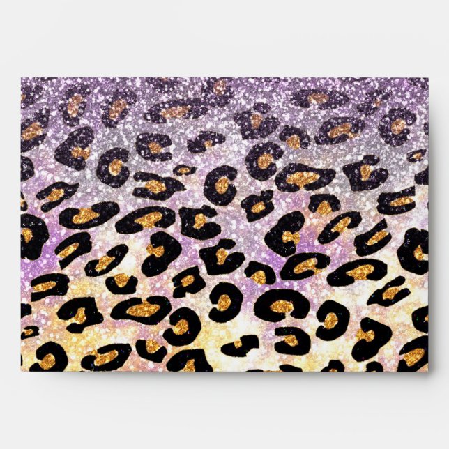 Cute girly trendy purple faux glitter leopard envelopes (Front)