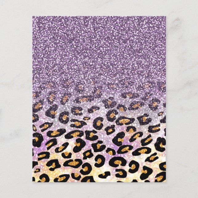 Cute girly trendy purple faux glitter leopard flyer (Front)