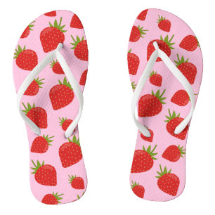 Cute Girly Trendy Summer Pink Strawberry Pattern Thongs