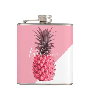 Cute girly tropical pink and white pineapple hip flask