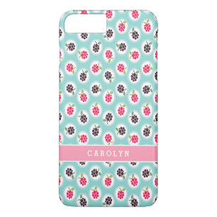 Cute girly turquoise raspberry patterns monogram iPhone 8 plus/7 plus case