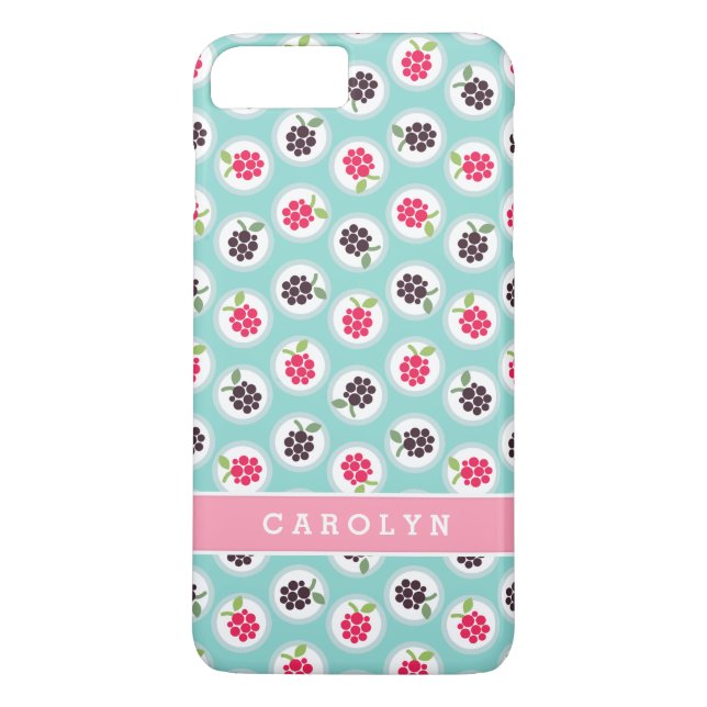 Cute girly turquoise raspberry patterns monogram Case-Mate iPhone case (Back)